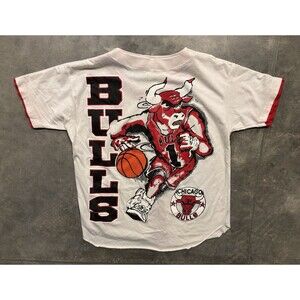 Chicago Bulls Benny #1 Button Shirt Baseball Jersey Medium / Large White VTG 90s